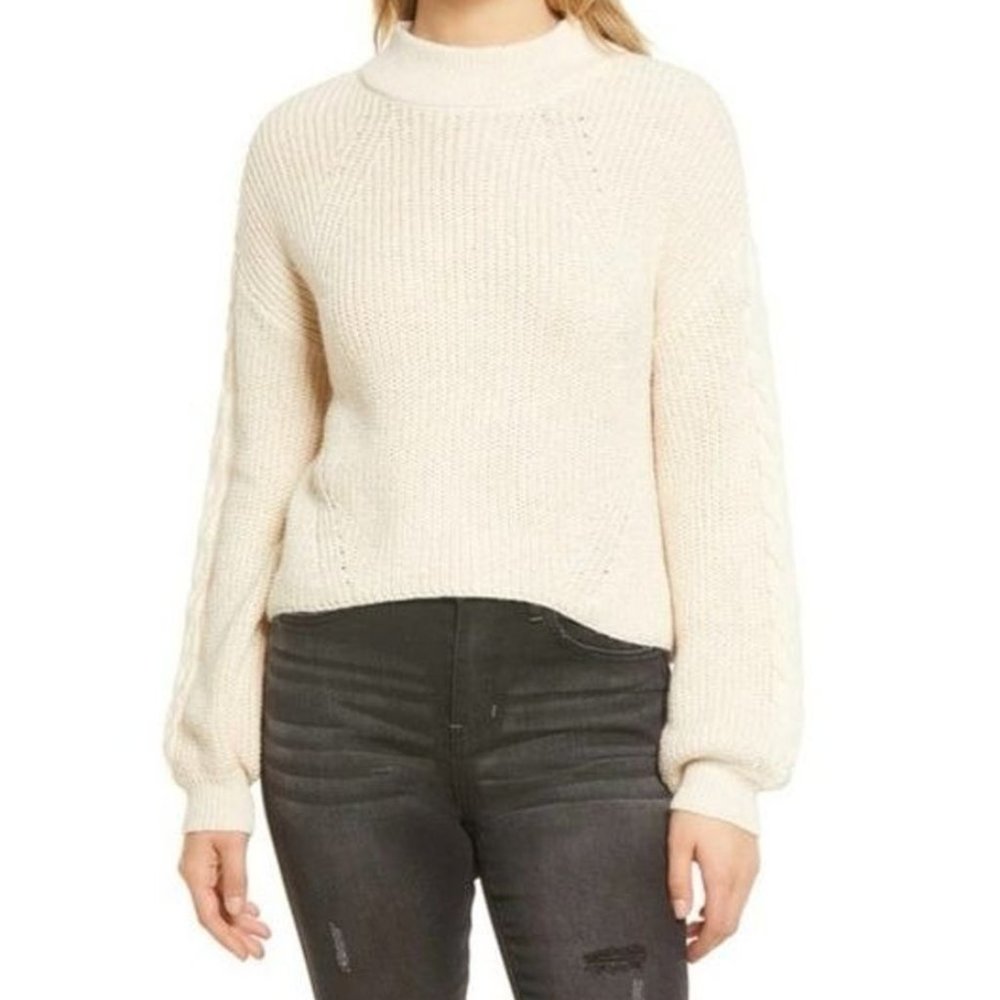 BP Nordstrom Pullover Knit Sweater Balloon Sleeve Mock Neck
